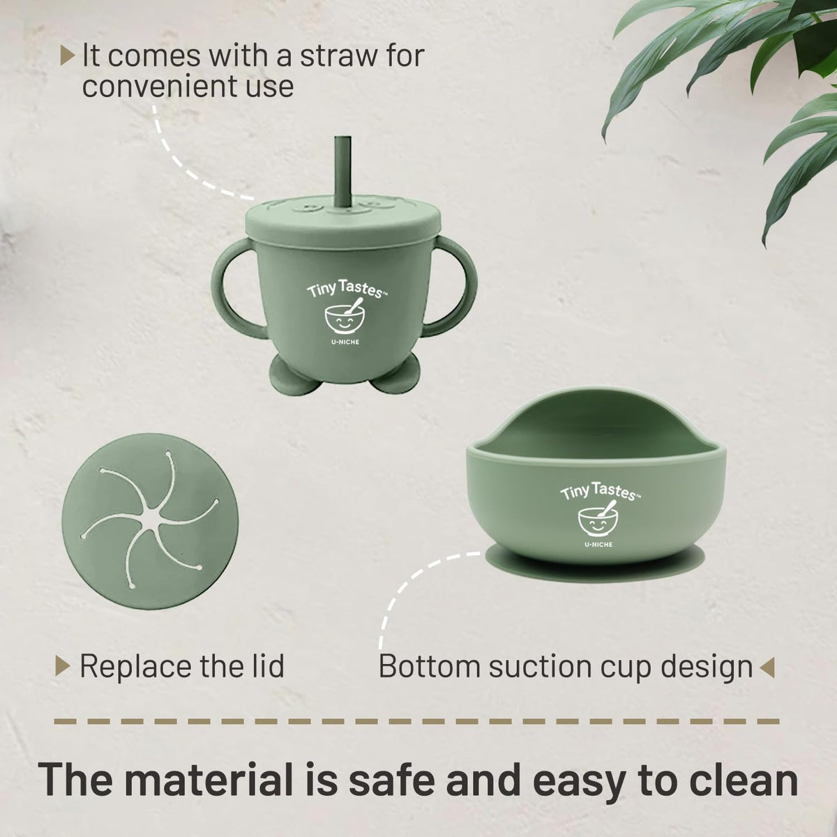 Tiny Tastes 10-Piece Silicone Baby Feeding Set – BPA-Free, Spill-Proof Suction Plate, Bowl, Bib, Snack Cup & Utensils | Dishwasher Safe, Baby Gift Ready (Green)