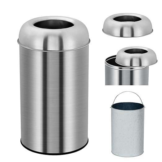 Garvee 18.5 Gallon/70 Liter Open Top Trash Can, Stainless Steel Garbage Can with Removable Inner Bucket, Heavy Duty Commercial Grade Round Waste Container for Kitchen, Home, Office