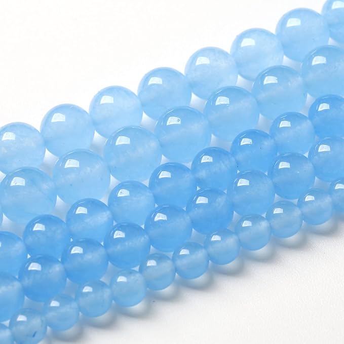 4mm 90pcs Blue Natural Chalcedony Aquamarines Stone Beads for Jewelry Making Round Jades Beads DIY Bracelet Accessories (Blue Aquamarine Chalcedony Jades, 4mm)