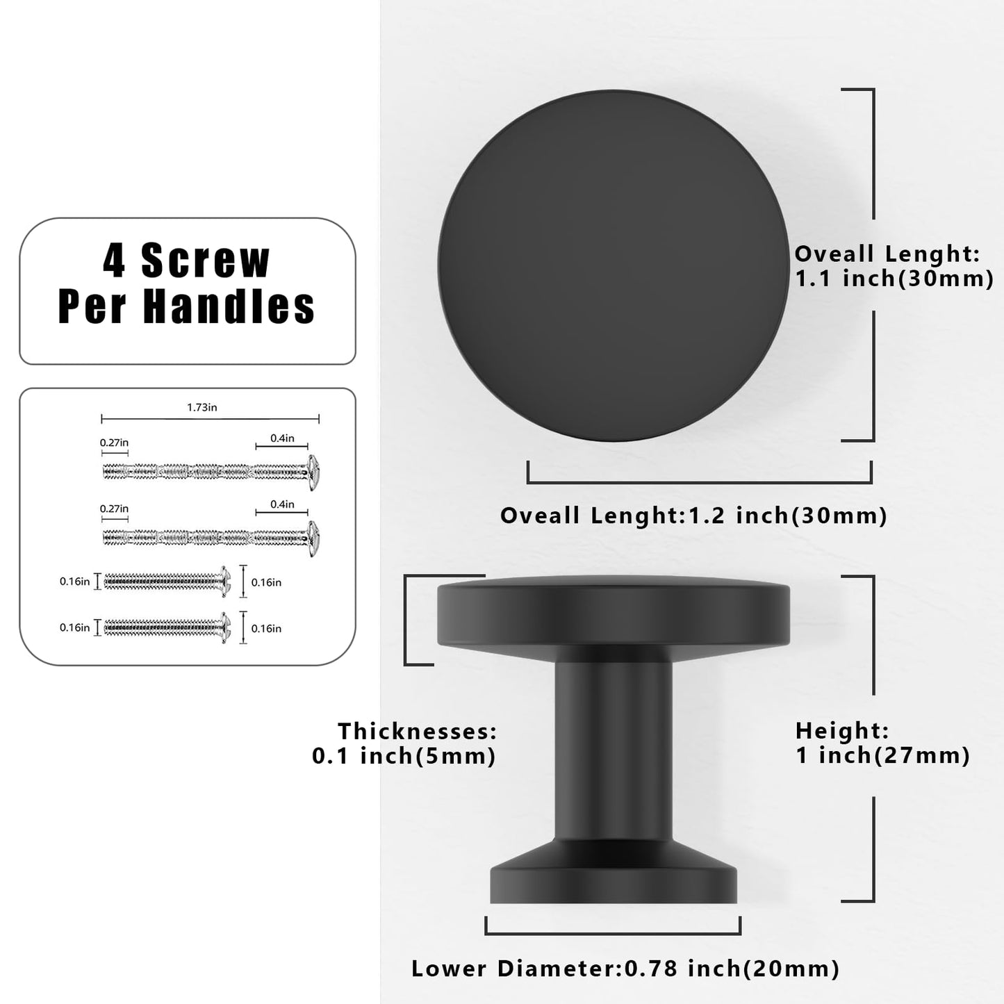 Asimerdeco 10 Pack Matte Black Cabinet Knobs 1-1/5 Inch(30mm) Single Hole Cabinet Pulls Round Kitchen Cabinet Knobs Drawer Knobs