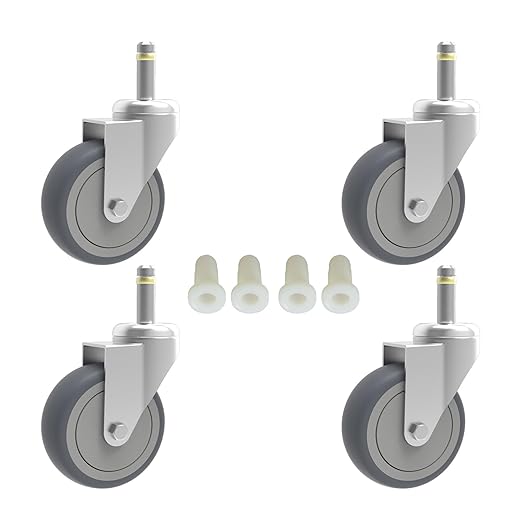 2-Inch Swivel Stem Caster, 7/16-Inch Stem Diameter Rubber Wheel, Thermoplastic Rubber TPR Replacement Wheels for Weber Grill Shop Vac - 4 Pack