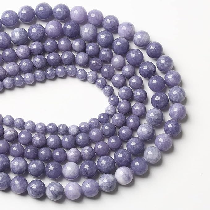 8mm 90pcs Natural Purple Angelite Stone Beads Lavender Gemstone Round Loose Beads for Jewelry Making DIY Bracelet Necklace Earrings 32" 2 Strands