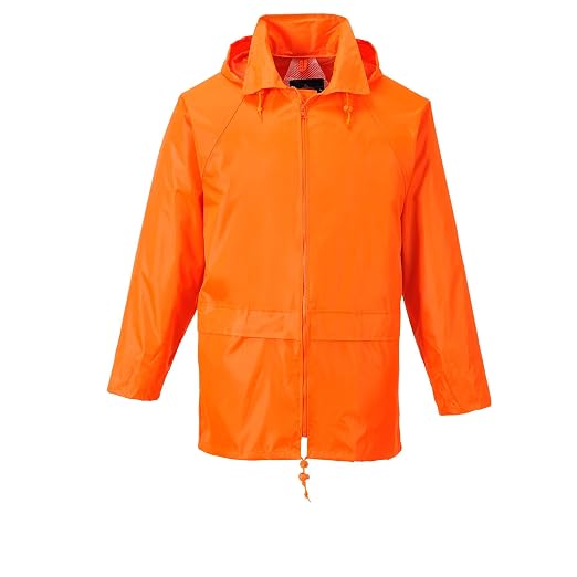 Portwest US440 Classic Waterproof Rain Jacket wth Pack Away Hood & Sealed Seams, Orange, XXL