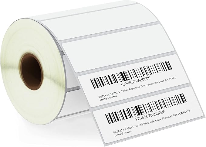 BETCKEY - 4" x 1" (102 mm x 25 mm) Multipurpose Labels Compatible with Zebra & Rollo Label Printer,Premium Adhesive & Perforated [1 Rolls, 1375 Labels]