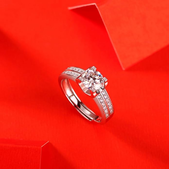 S925 Sterling Silver Adjustable Anniversary Rings for Women,1 Carat Diamond Ring D-color VVS1,Stylish Engagement Gifts for Your Loved One