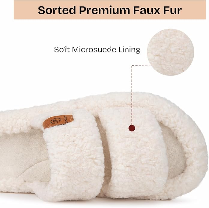 EverFoams Womens Fuzzy Open-toe Slippers Soft Comfy Memory Foam Indoor House Shoes