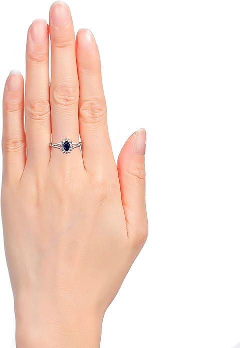 Rylos 14K White Gold Classic Halo Ring: Diamonds, 6X4MM Oval Gemstone - Birthstone Jewelry for Women - Stunning Diamond Gold Ring Sizes 5-10