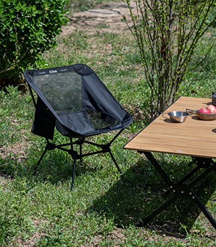 iClimb Ultralight Compact Camping Folding Beach Chair with Anti-Sinking Large Feet and Back Support Webbing (Yellow - Square Frame)