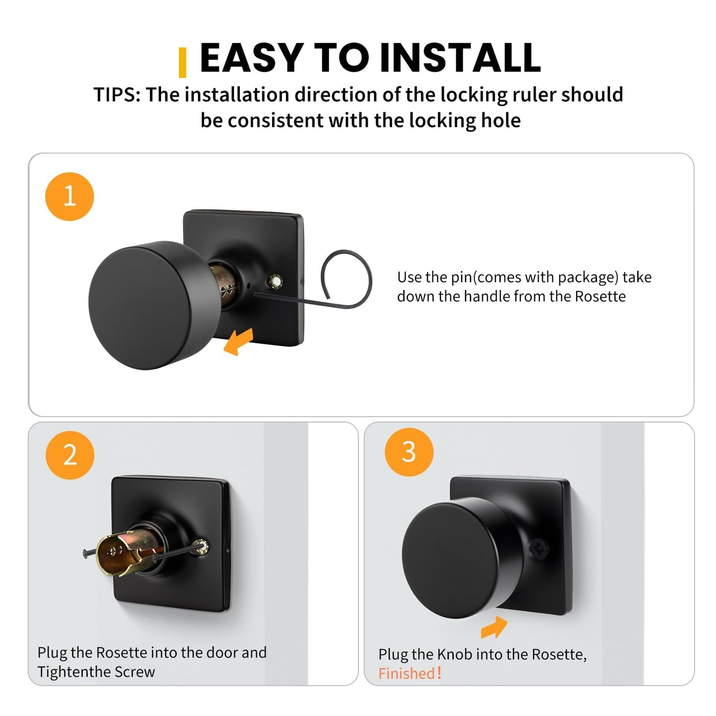 Goldenwarm Matte Black Dummy Door Knobs No-Function, Single-Side Black Door Knobs for Handle, Closet Door Knob Pull/Handle Function for Pantry/French Doors 3 Pack