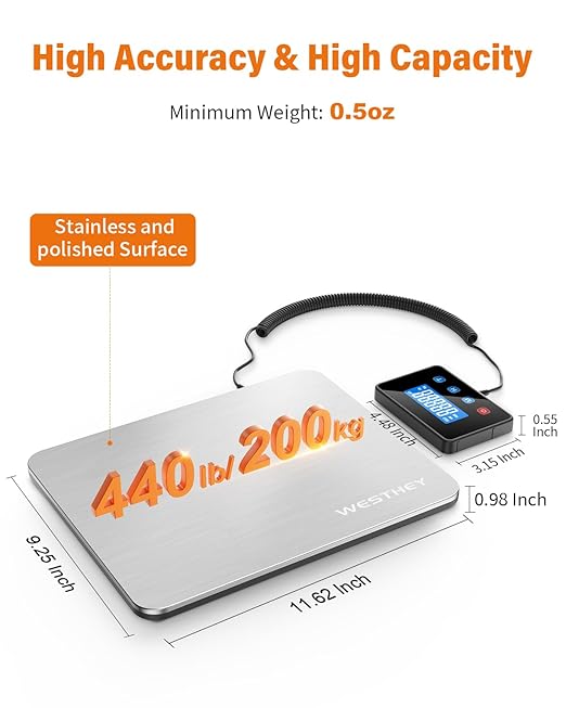 Shipping Scale 0.5oz-440lb High Accuracy Postal Digital Weight Luggage Scale for Packages Warehouse Home Small Business Pet Food Mail