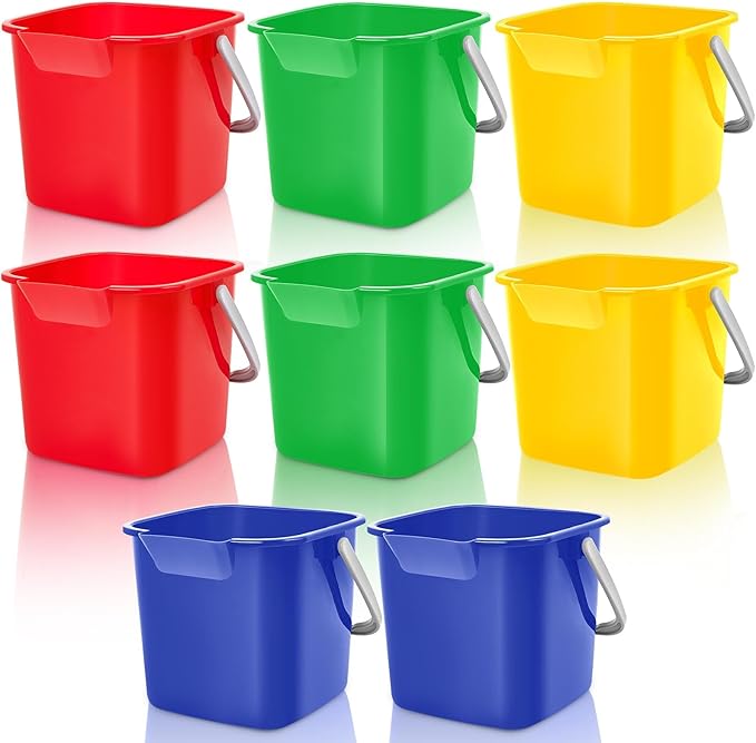 Irenare 8 Pcs Sanitizing Bucket 3 Quart Cleaning Pail Small Detergent Square, Spout and Handle Plastic Utility Sanitizer Buckets for Restaurant Kitchen Home Offices (Multicolor)