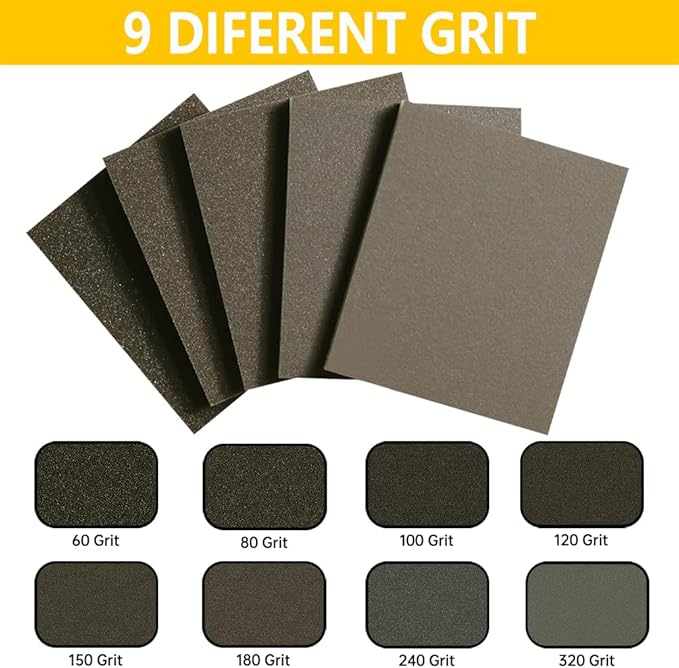 16PCS Sanding Sponge, 60 80 100 120 150 180 240 320 Coarse Medium Fine Grits Sanding Block Wet Dry Sandpaper Sponge， Sander Sponges for Wood Drywall Metal Wood