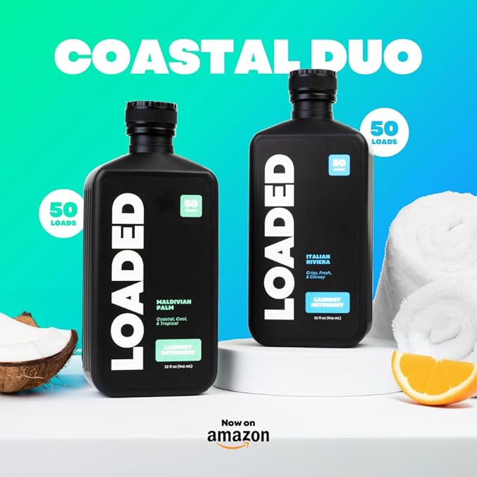 Loaded Laundry Detergent, Cologne Scented | 50 Loads | Coconut & Palm | Non-Toxic & Skin-Friendly | Made in USA | 32 oz