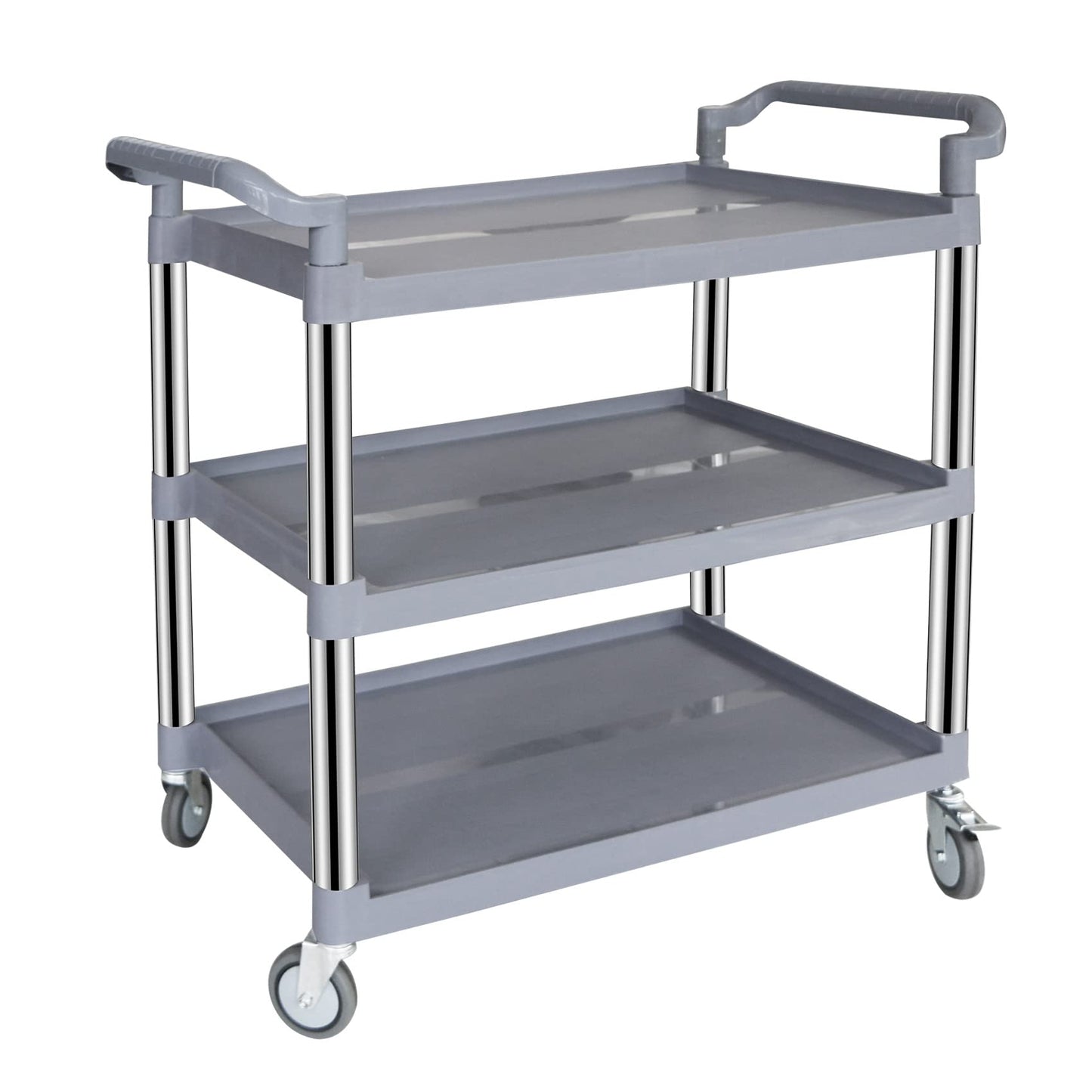 UNICOO 3-Tier Heavy Duty Rolling Utility Cart with Lockable Silent Wheels, 550 Pound Capacity, Anti-Rust Frame, Easy-Clean Shelves for Restaurant, Office, Garage and Kitchen