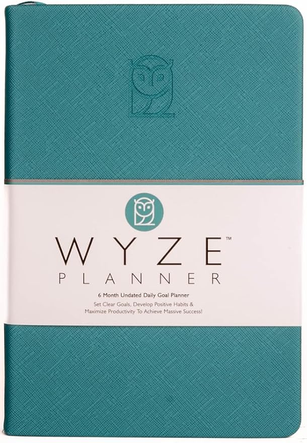 Undated Daily Planner – 6-Month A5 Productivity Organizer with Full Page Per Day, Hourly Schedule, Goal Setting, Habit Tracker, Weekly & Monthly Pages – Hardcover Time Management Notebook (Turquoise)