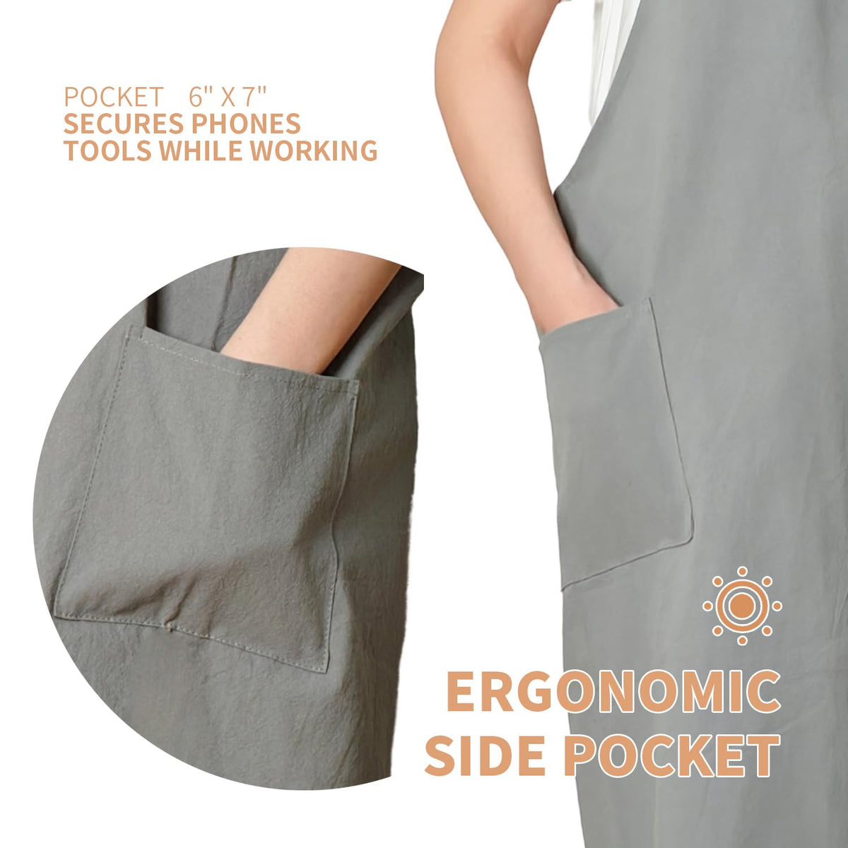 fibrosafe Cotton Apron for Women with Pockets, Cross Back Gardening Apron for Cooking, Baking and Cleaning with Split Hem