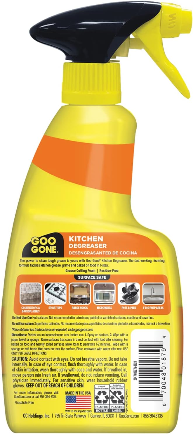 Goo Gone Foaming Kitchen Degreaser- Removes Baked-On Food, Grease, Splatter and Grime, 2 PACK 28 oz