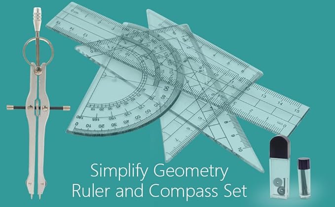 Math Compass Geometry Drafting Compass Kit with Ruler Protractor Set Squares and More for Students Math Starters Drawing Circles