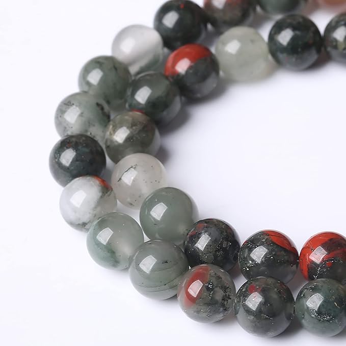 6mm 60pcs Natural African Bloodstone Beads Round Loose Gemstone Energy Healing Power Stone Beads for Jewelry Making DIY Bracelet 15 Inch