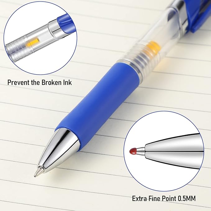 Spakon 200 Pieces Gel Pens Bulk Retractable Ink Ballpoint Pen Bulk Rolling Ball Medium Point 0.5mm Ballpoints with Soft Grip for Journal Writing Office Home(Blue)