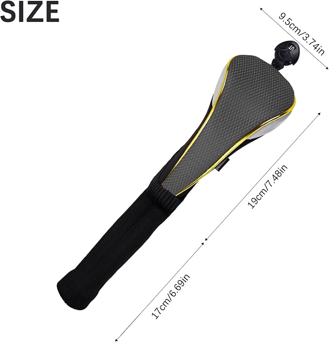 Andux 2Pcs/Set Long Neck Gold Golf Hybrids Club Head Covers with Dial No. Tag MT/HY13