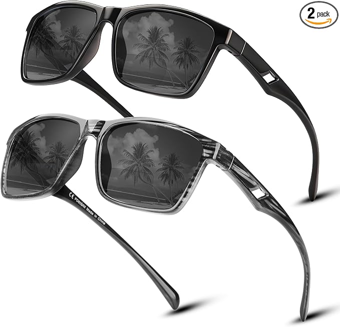 Missfive 2-Pack Mens Snazzy Bifocal Sunglasses with Readers Built-in, Rugged TR90 Lightweight Vented Temples, Dark Outdoor Reading Glasses UV400 Sun Protection for Driving/Travelling, 2.5x