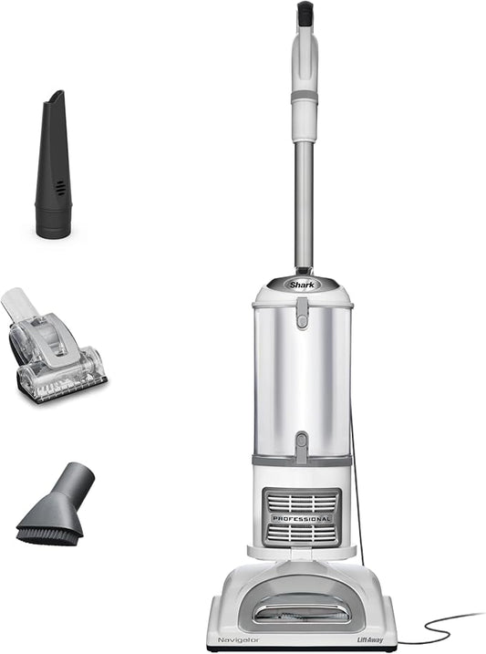Shark | Upright Vacuum Cleaner | Navigator Lift-Away | Swivel Steering | HEPA Filter | Vacuum for Pet Hair | Crevice Tool & Dusting Brush Included | For Carpets & Hard Floors | White/Silver | NV356E