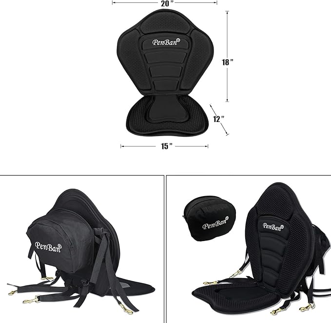 Universal Deluxe Kayak Seat Cushion with Storage Bag for Kayak,Padded Boat,SUP,Canoe,Fishing Boat,Seats with 4 Adjustable Straps