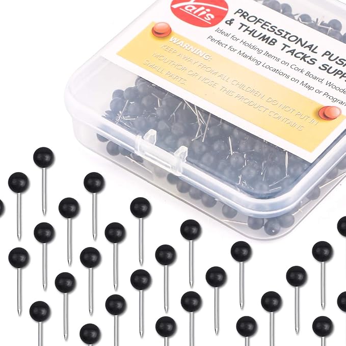Yalis Push Pins Map Tacks 1/8-Inch Assorted Color Beads Head Map Marking Push Pins,500-count (Black)