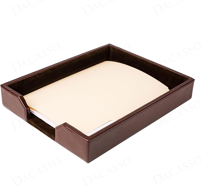 Dacasso Dark Brown Bonded Leather Luxury Letter Tray Holder - Paper Organizer for Desktop Office Essentials & Executive Desk Decor