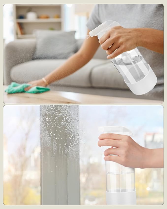 2 Pack Glass Spray Bottles 8 oz, Empty Refillable Containers with Silicone Sleeve Protection, Glass Spray Bottles for Cleaning Solutions, Hair and Plants with Adjustable Nozzles White