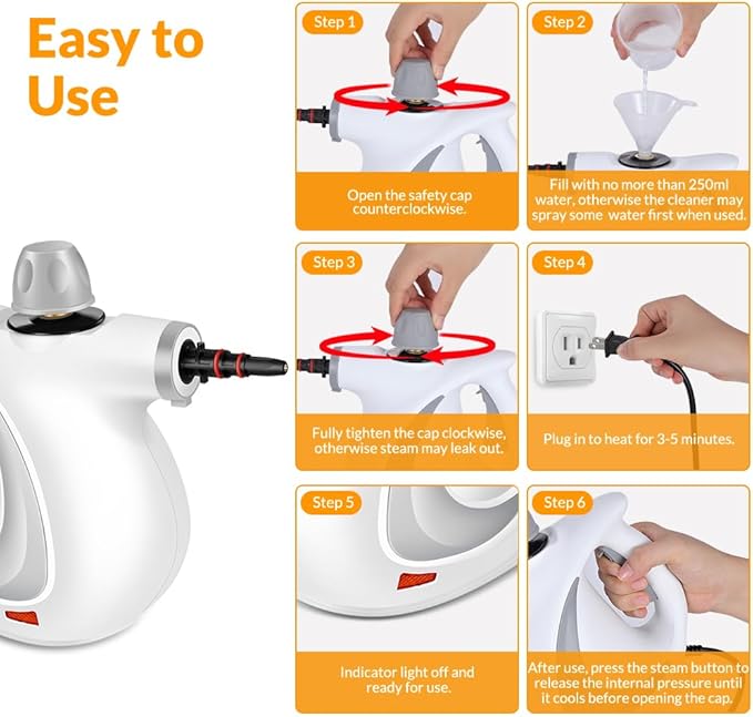 Handheld Pressurized Steam Cleaner with 12 pcs Accessories, Steamer for Cleaning, Steam Cleaner for Home Use, Steamer for Cleaning Car, Furniture, Floor, Upholstery, Grout and Tile, Light Gray