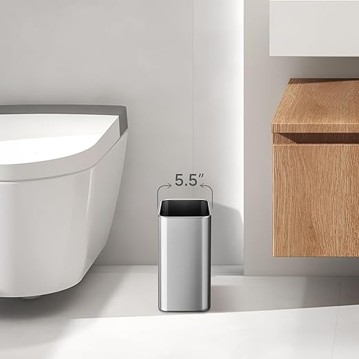 TIPGO Small Metal Trash Can, 2.1 Gallon Slim Trash Can for Bathroom, Wastebasket Garbage Bin for Bedroom, Office, Kitchen, Under Sink (Silver)