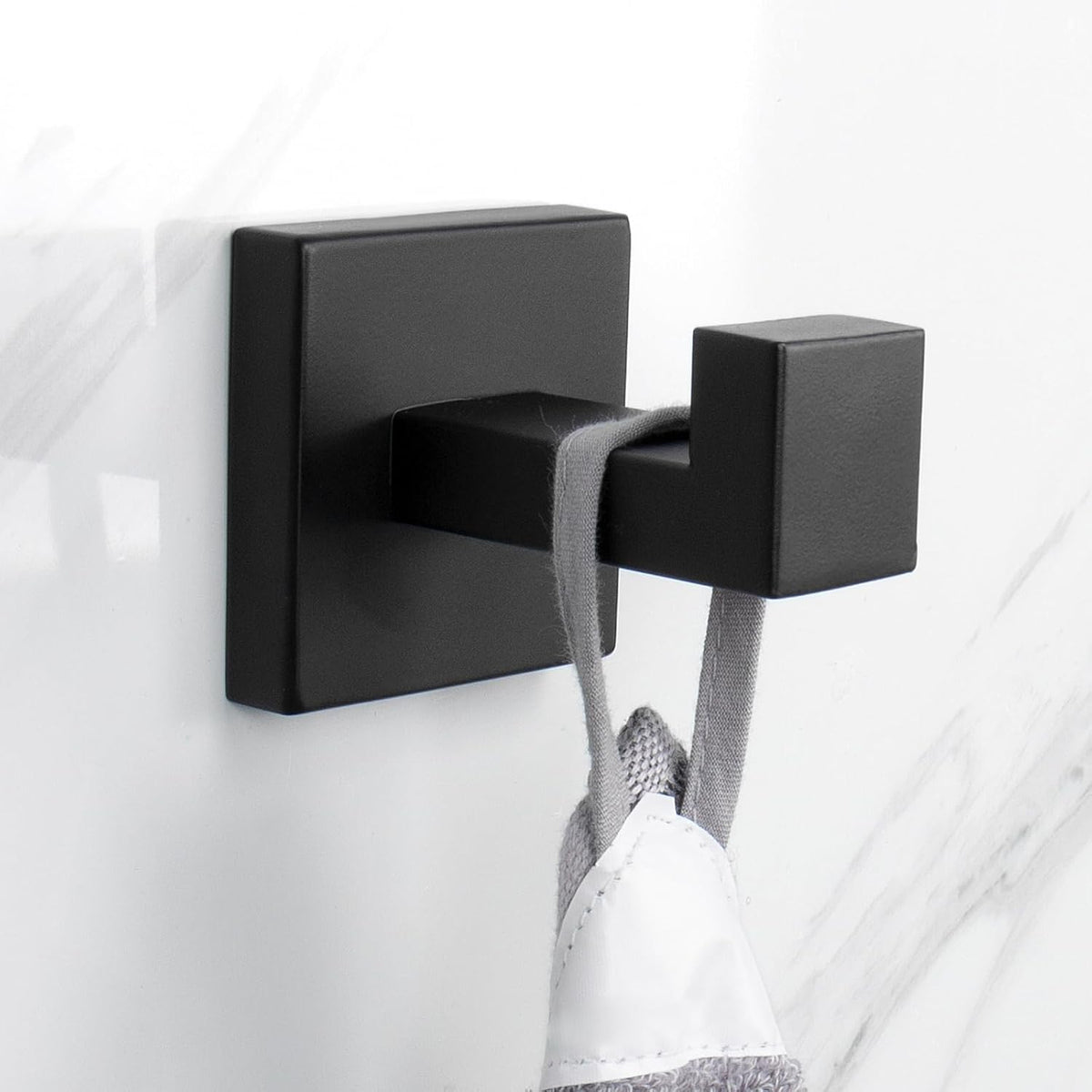 NearMoon Bath Towel Hooks -SUS304 Stainless Steel Square Clothes Robe Hooks Hanger, Heavy Duty Coat Hooks for Bathroom Livingroom Hotel Kitchen Garage, Wall Mounted - 3 Pack (Matte Black)