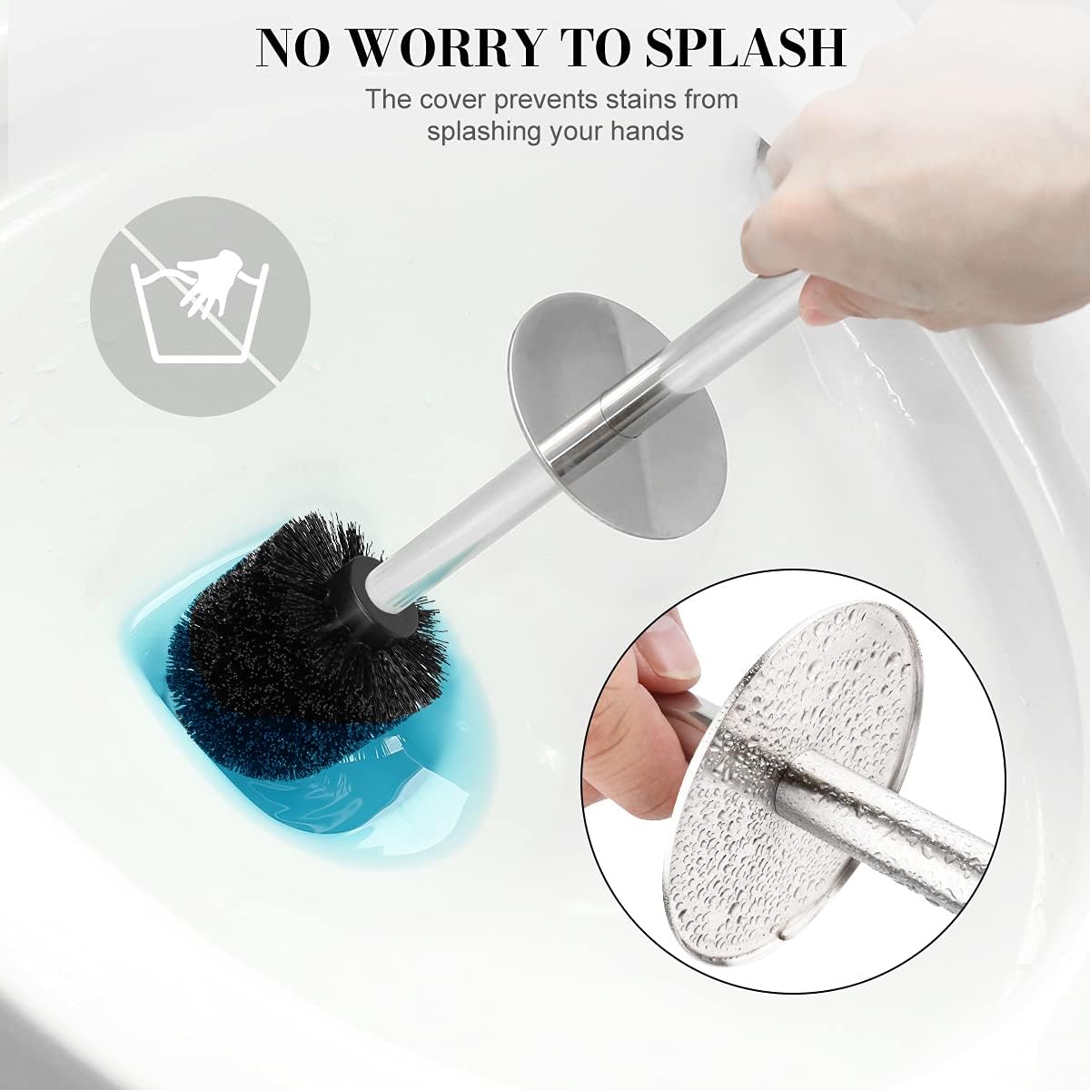 Toilet Brush and Holder, 2 Pack Toilet Brush with 304 Stainless Steel Long Handle, Toilet Bowl Brush for Bathroom Toilet-Ergonomic, Elegant,Durable (Blue)