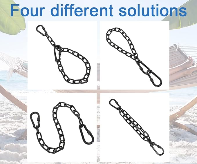 2 Pack 25in Hanging Swing Chain with 4 Carabiners, 440LB Capacity Hanging Kits Heavy Duty Hanging Chair Hardware for Hammock Swing Hanging Chair Punching Bags Sandbag Indoor Outdoor Yoga Gym (Black)