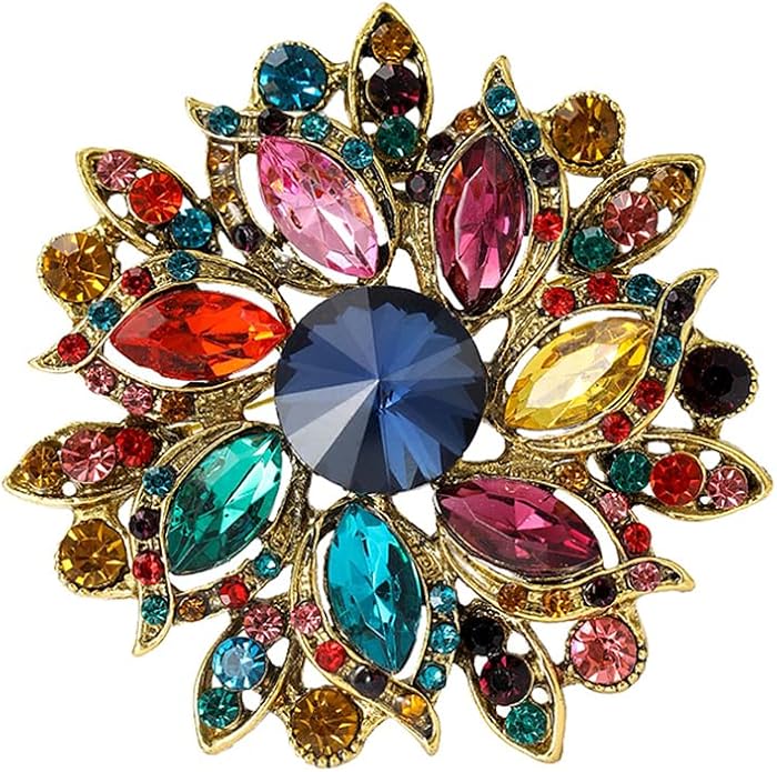 Rhinestone Flower Brooch for Women Vintage Crystal Flower Brooch Pin Elegant Clothing Hat Bag Accessories Christmas Birthday Party Wedding Costume Jewelry