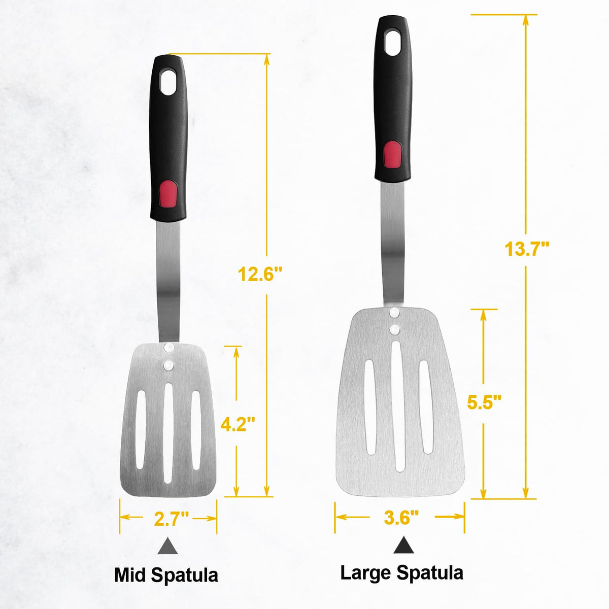 Stainless Steel Flexible Spatula Slotted Turner, XiaoZu Thin Metal Spatula for Cast Iron Skillet, Thin Blade and Heat Resistant Silicone Handle, Great for Egg, Cookie, Meat, Crep, Medium + Large