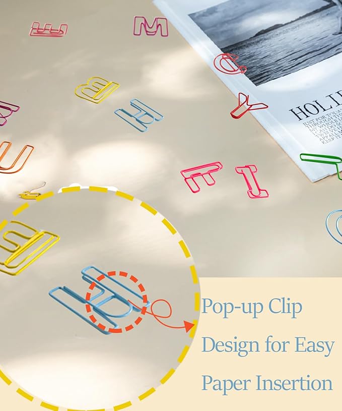 52 Pcs Stainless Steel Paper Clips - Alphabet Letter Clips for Office & School with Storage Box Assorted Color (Teachers' Themes)
