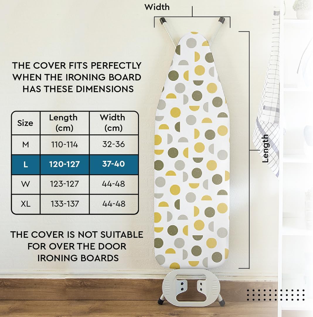 Encasa XO Ironing Board Cover and Pad 54"x15" - Thick 3mm Felt Padding, Drawstring Tightening & Lock, Easy Fit, Scorch & Stain Resistant, Fits Standard Large Ironing Board - Zig Zag Peri