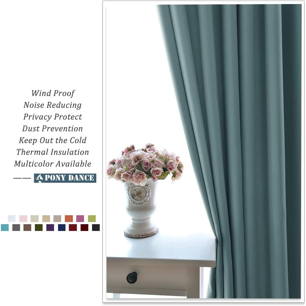 PONY DANCE Small Curtains Blackout, Privacy Energy Efficiency Mini Curtains for Kids Bedroom RV Camper Windows Trailer Bathroom Kitchen Cabinet Window, W 42 x L 36, Fluorescent Blue, 2 Panels