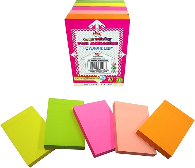 Full Adhesive Sticky Notes 3x2 - Bright Colors (400 Sheets)
