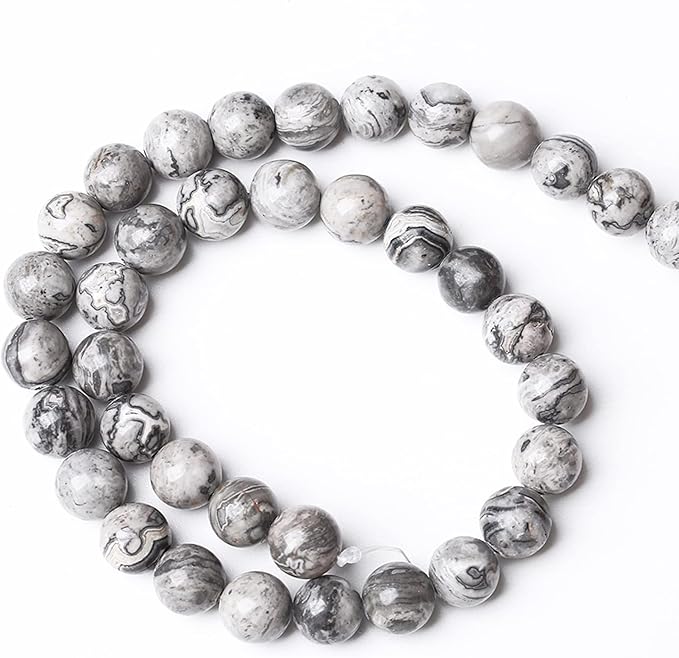 A+ Natural Map Jasper Gemstone Beads Gray Energy Stone Healing Power for Jewelry Making DIY Bracelet 12mm 32pcs