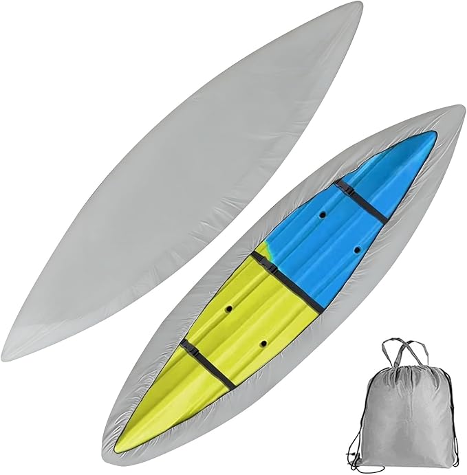 Kayak Cover,420D Heavy Duty Waterproof & UV Resistant Kayak Covers for Outdoor and Indoor Storage,Tear and Fade Resistant Canoe Cover (Grey, L (for 12.3-13.5ft Kayak))