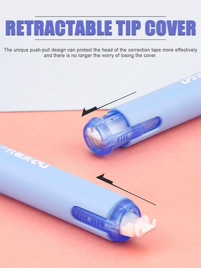 5pcs Correction Tape Pen, White, 1/5" x 236", Push-pull Protectiv