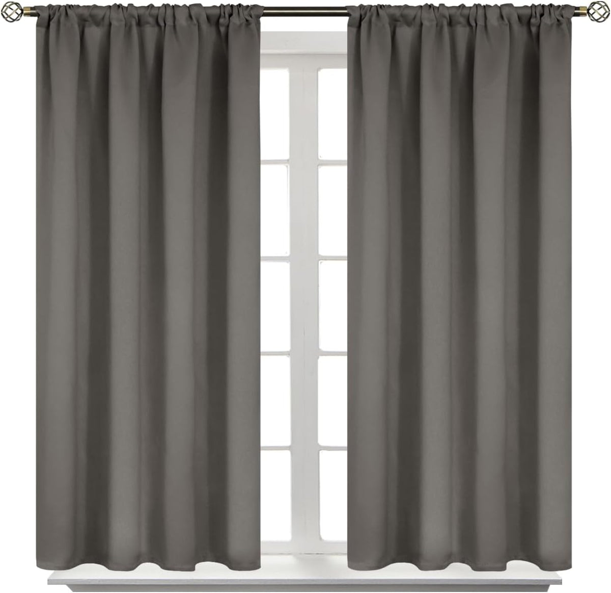 BGment Short Blackout Curtains 40 Inches Length - Rod Pocket Thermal Insulated Room Darkening Window Drapes for Kitchen Bedroom Bathroom, Grey, 2 Panels, 42 x 40 Inch