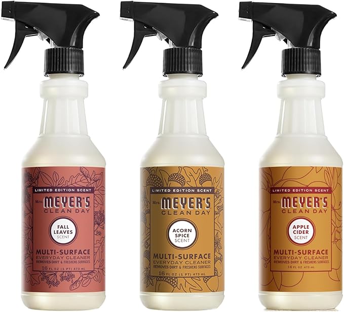 Mrs. MEYER'S CLEAN DAY Multi-Surface Cleaner 3 Pack Variety 16 OZ Each, 1 CT (Acorn Spice + Apple Cider + Fall Leaves)