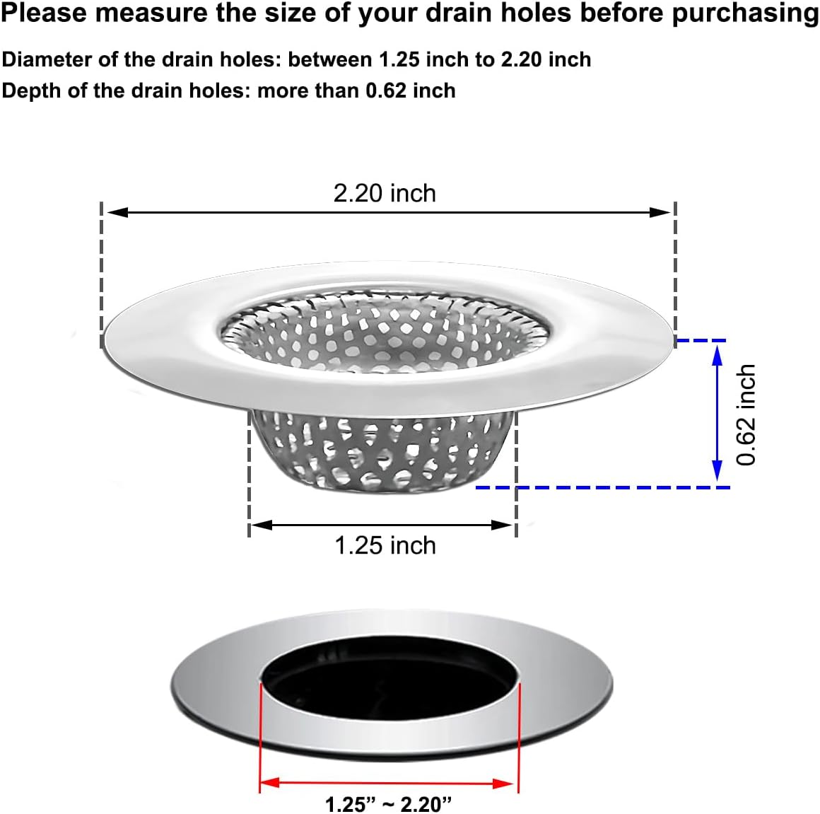 1.25" Small Drain Strainer, Sink Drain Hair Catcher, Bathroom Sink Strainer, 2PCS Drain Mesh Baskets for Laundry, Mop Pool, Utility, Slop, RV Sink, Stainless Steel Drain Filter