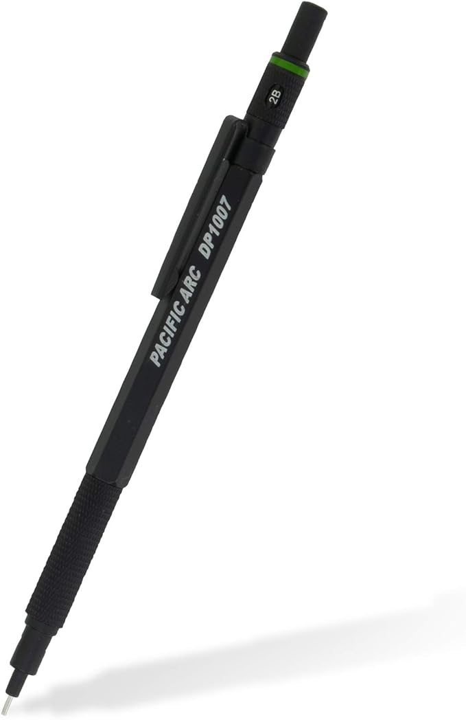 Pacific Arc Chromagraph Metal Mechanical Pencil .7 mm Black Barrel Mechanical Pencil with Built In Lead Pencil Grade Indicator, Lead Pencil Holder for Drafting, Sketching, and Drawing