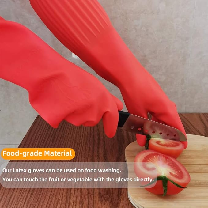 ThxToms Rubber Dishwashing Cleaning Gloves (2-Pair) - Fleece Lined, Reusable, Waterproof with Extra-Long Cuff & Anti-Slip Design for Household & Kitchen Use - Large